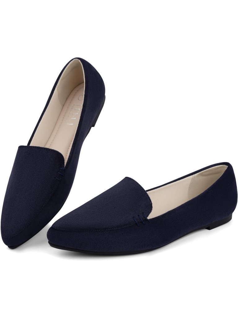 Women's Navy Suede Comfortable Casual Shoes Slip On Loafers With Arch Support